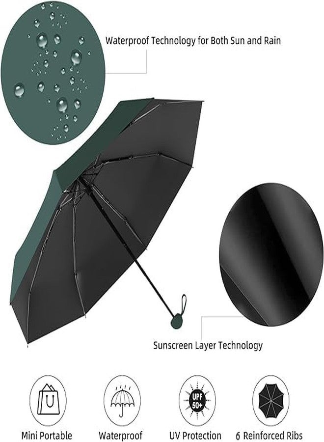 REXERA Mini Umbrella with Case for Men & Women (Manual Open) Compact Travelling Umbrella, Polyester & UV Protection Fabric for Summer/Anti-Slip Handle- Use in Rain & Summer- 6 Frame (Dark-Green) - Image 4